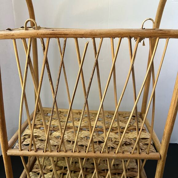 Vintage Wicker Rattan Wall Cabinet Shelf Hanging Bathroom Boho MCM Folding Towel - Picture 10 of 16